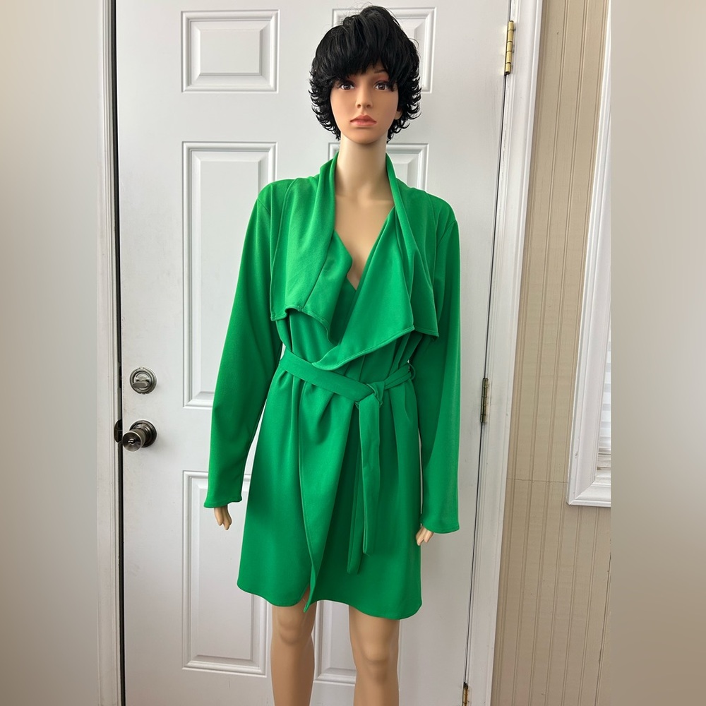 VAMP Long Sleeve Green Waterfall Open Front Belted Cardigan ~ Size Large